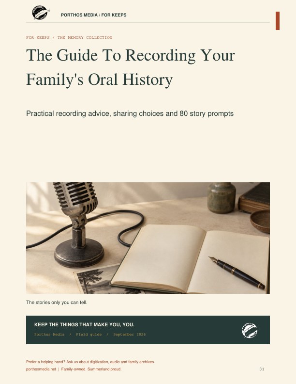 Cover of The Guide To Recording Your Family's Oral History by Porthos Media